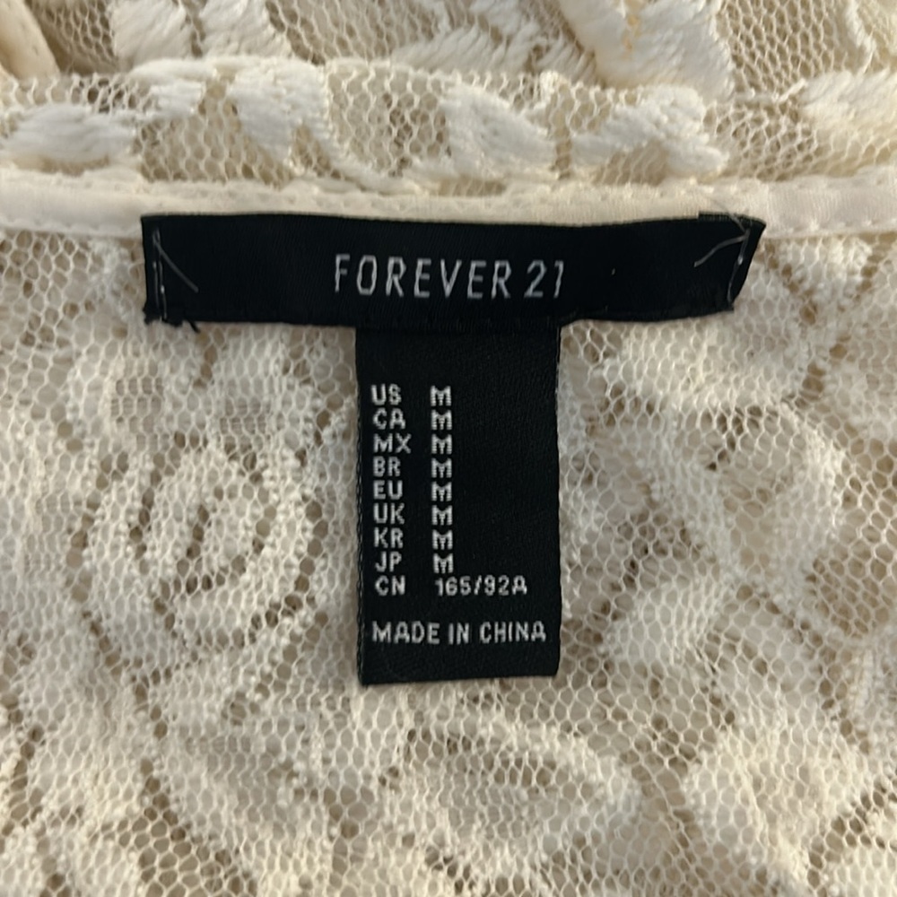 Forever 21 Cream Lace Long Boho Festival 90's Y2K Floral Cardigan Size Medium - Picture 6 of 7